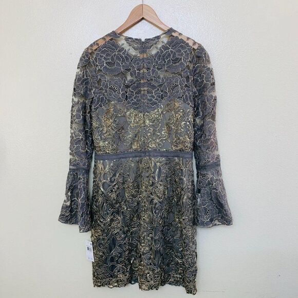 $408 Tadashi Shoji Bell-Sleeve Lace Sequin Cocktail Sheath Dress - Picture 3 of 11